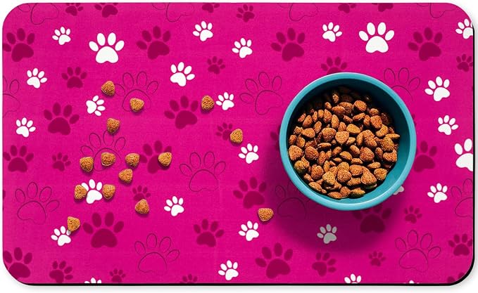 Dog Food Mat, Absorbent Water Bowl Mats Cat Pet Feeding Placemats Pink 17 * 30 by Zoeeya