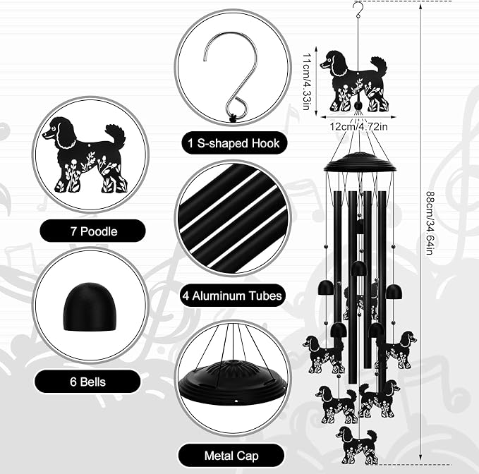 Poodle Wind Chimes for Garden, 34.6 Inch Weather-Resistant Metal Windchime - Image 2