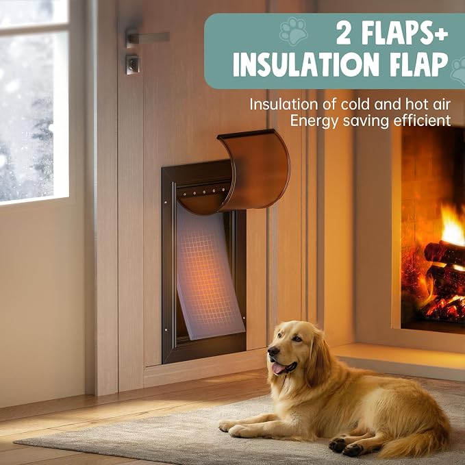Dog Door For Door All Aluminum 3 Flaps, Medium Doggy Doggie Door, Cat Door Black - Image 4