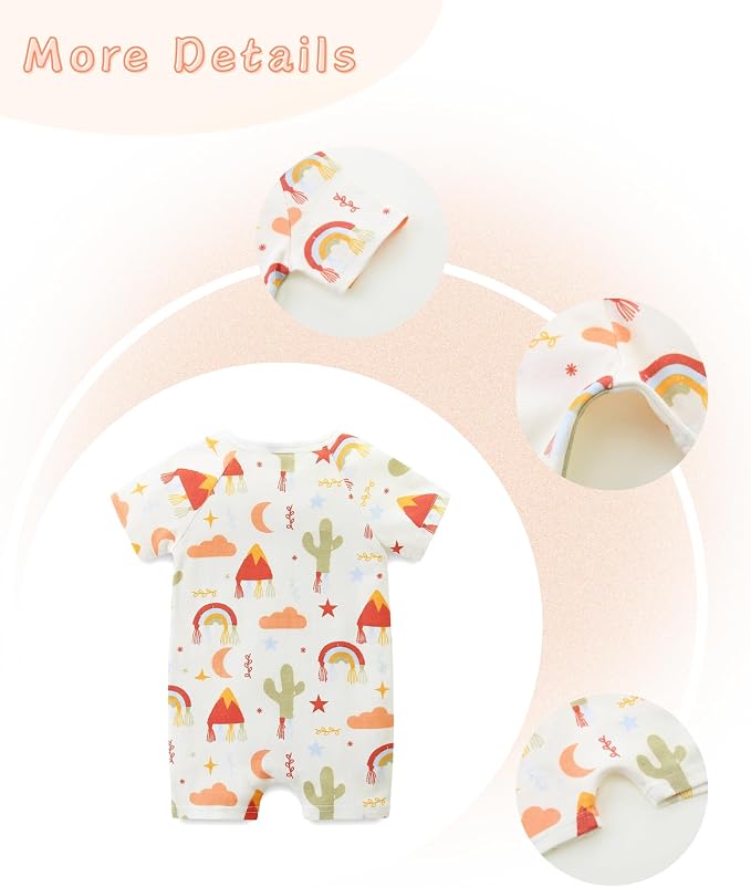 Unisex Summer Trendy 2-Pack Rompers Short Sleeve Zipped Bodysuit Infant Cotton - Image 6