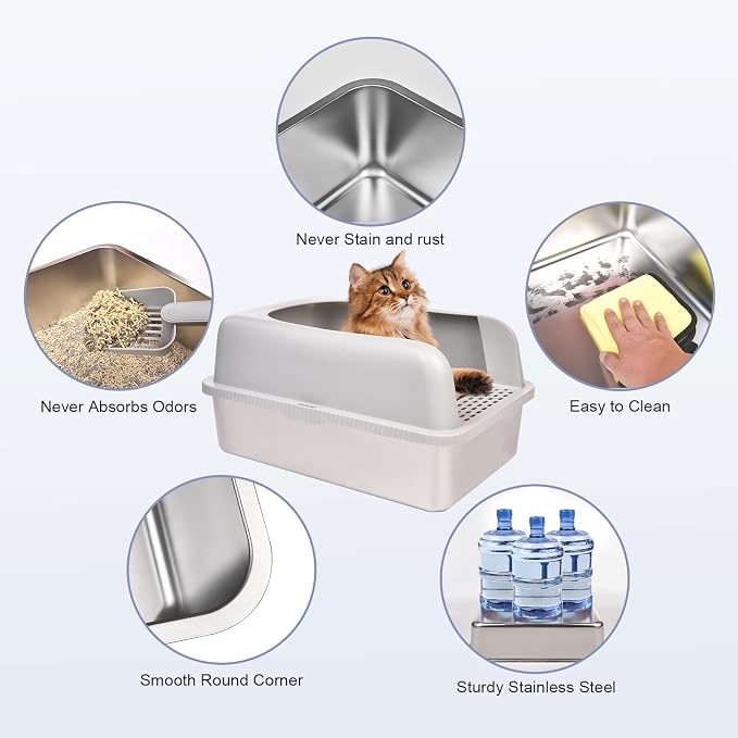Henkelion 2 Pack Stainless Steel Cat Litter Box - Image 3