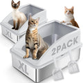 2 Pack Stainless Steel Litter Box | XL Enclosed Cat Litter Boxes by AIPERRO