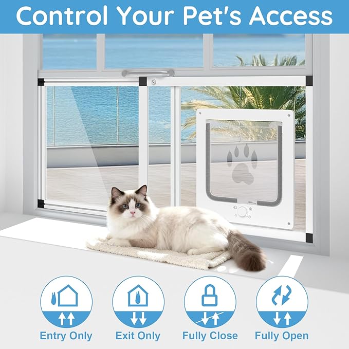 Sliding Cat Door for Window, Fits 28.5"-32" Width Window, 2-Min Install | - Image 2