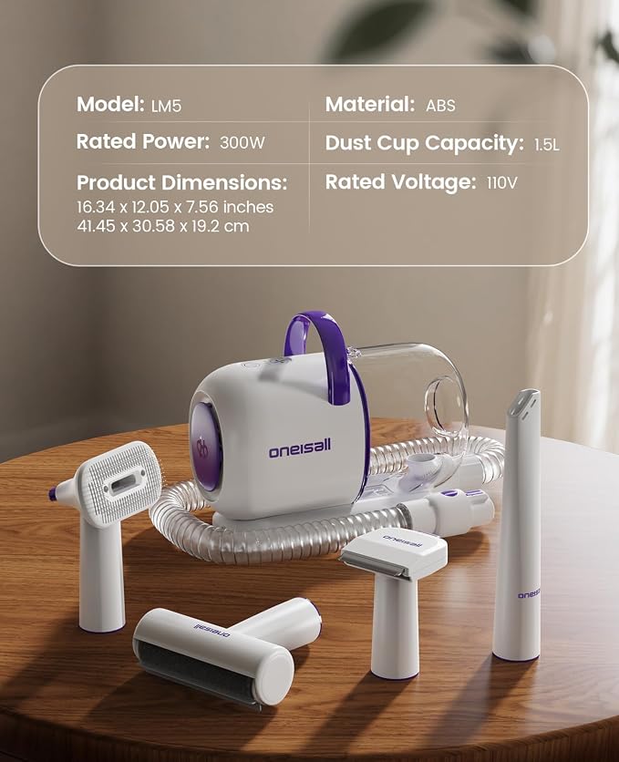 oneisall Dog Grooming Vacuum Kits: 15000Pa Shedding Brush - Image 7