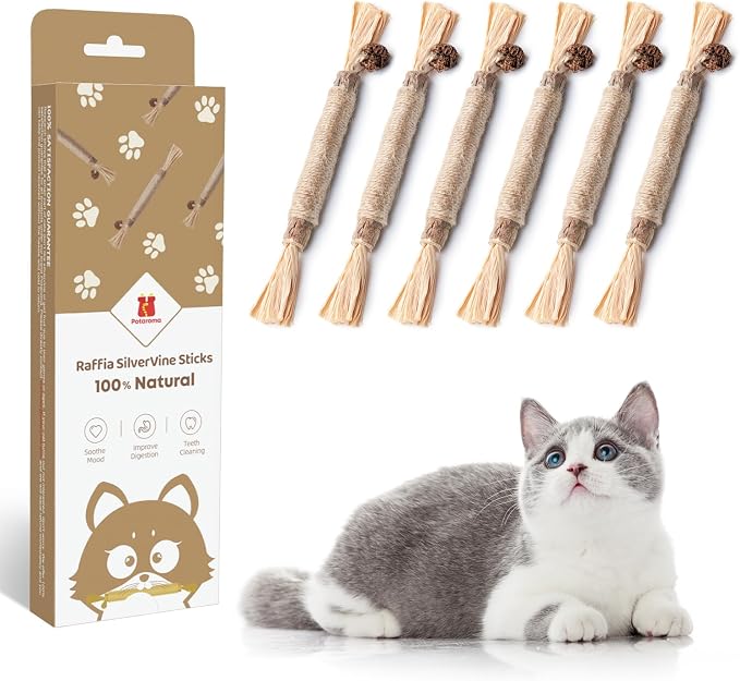 Potaroma 6 Pcs Natural Silvervine Sticks Cat Toys, Catmint Silvervine Blend by Potaroma