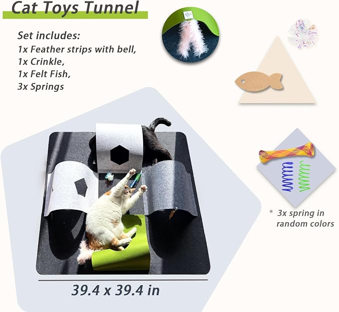 Interactive Cat Tunnel Toys for Indoor Cats, 4-Way Felt Cat Tunnel Play Mat - Image 2