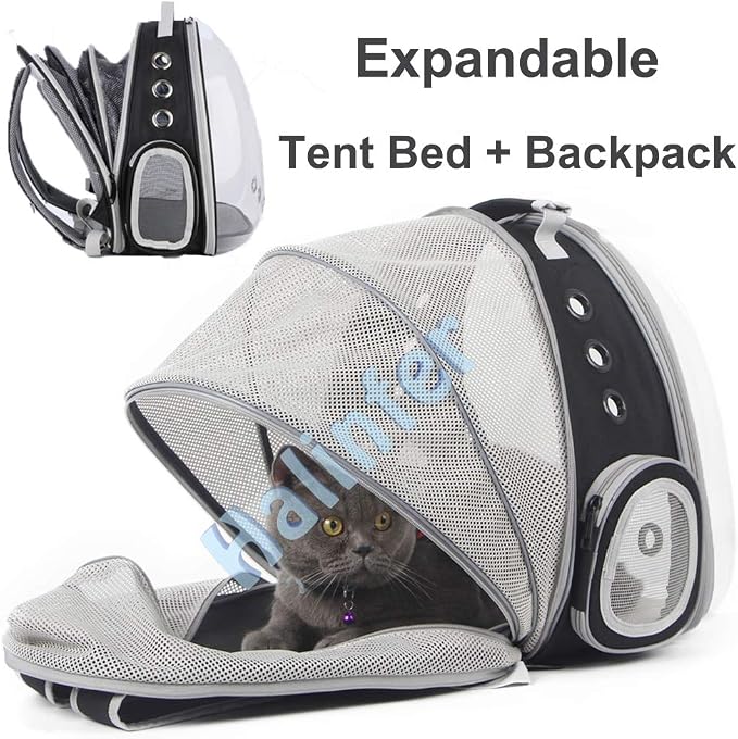 Back Expandable Cat Backpack Carrier, Fit up to 12 lbs, Space Capsule Bubble - Image 4