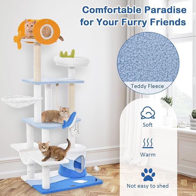 Tangkula Ocean-Themed Cat Tree, 3-Level Cat Tower - Image 8