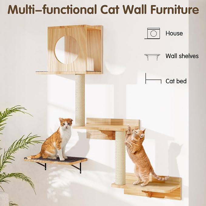 Wall Mounted Cat Tree 47” Tall, Cat Activity Tree Tower Set: Scratching Post - Image 5