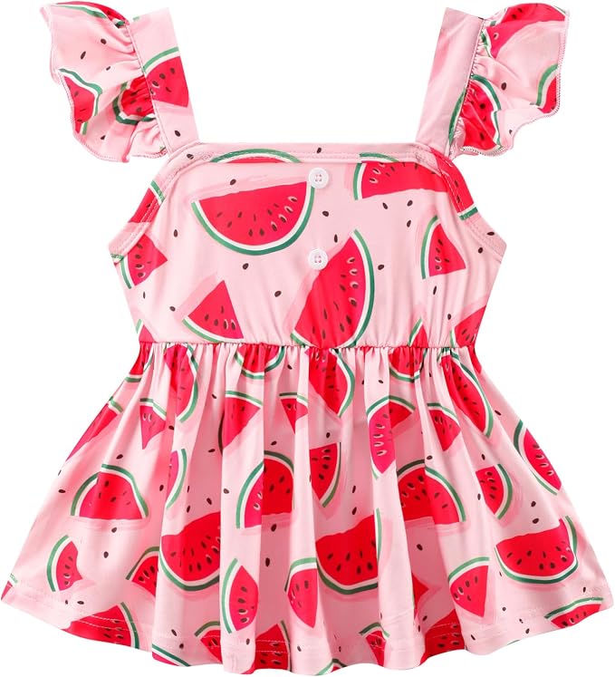 Toddler Baby Girls Summer Clothes Outfits Ruffled Sleeve Dinosaur Shirt Leopard - Image 3