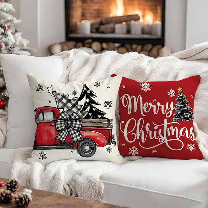 Fahrendom Merry Christmas Decorative Throw Pillow Covers 18 x 18 Set of 4 - Image 2
