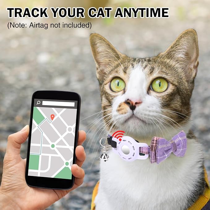 Airtag Cat Collar with Bells and Bowtie -Safety Elastic Band Kitten Collar - Image 2