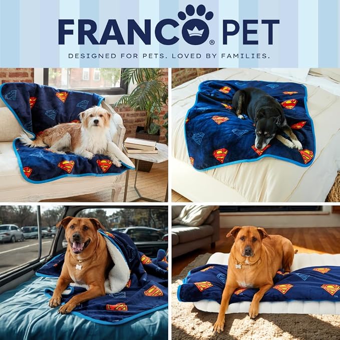 Franco Pet Superman DC Comics Super Soft Cozy Waterproof Sherpa-Backed Blanket - Image 7