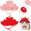 2PCS Strawberry Cat Hats Cute Flower Crochet Hats by Unknown