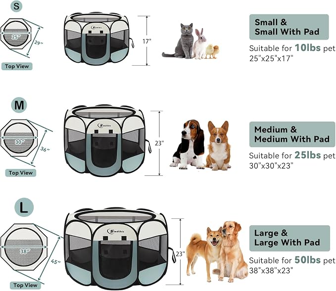 Dog Playpen with Washable Pee Pad, Puppy Pet Cat Playpen Small Dogs Tent Crate - Image 8