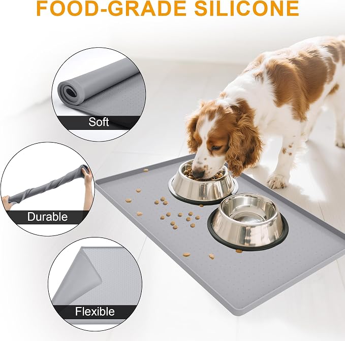 Mofason Pet Food Mat Waterproof Dog Mat 24”x16” Large – 0.5” inch Raised Edge - Image 4