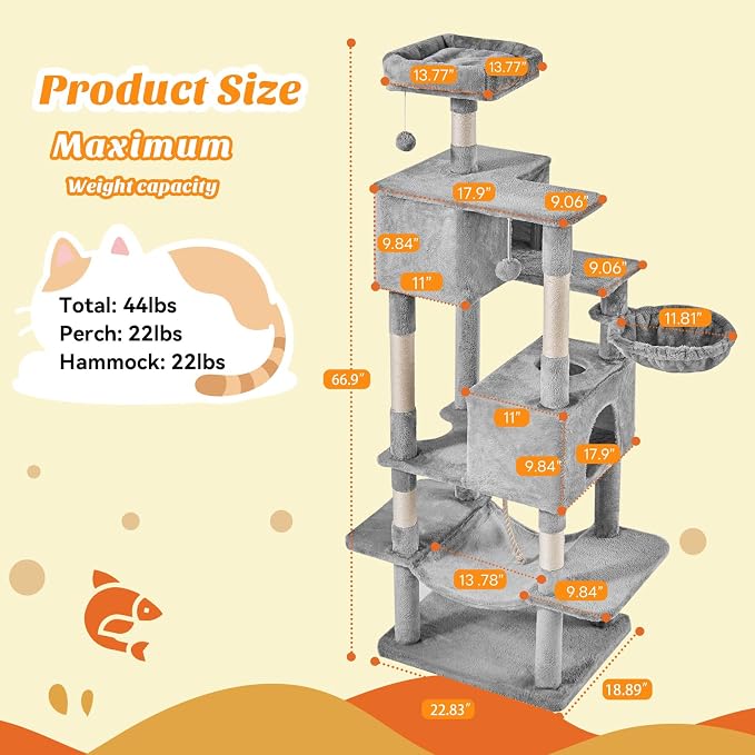 Sweetcrispy 66 inch Cat Tree Tower, Large Multi Level Cat Climbing Tower - Image 3