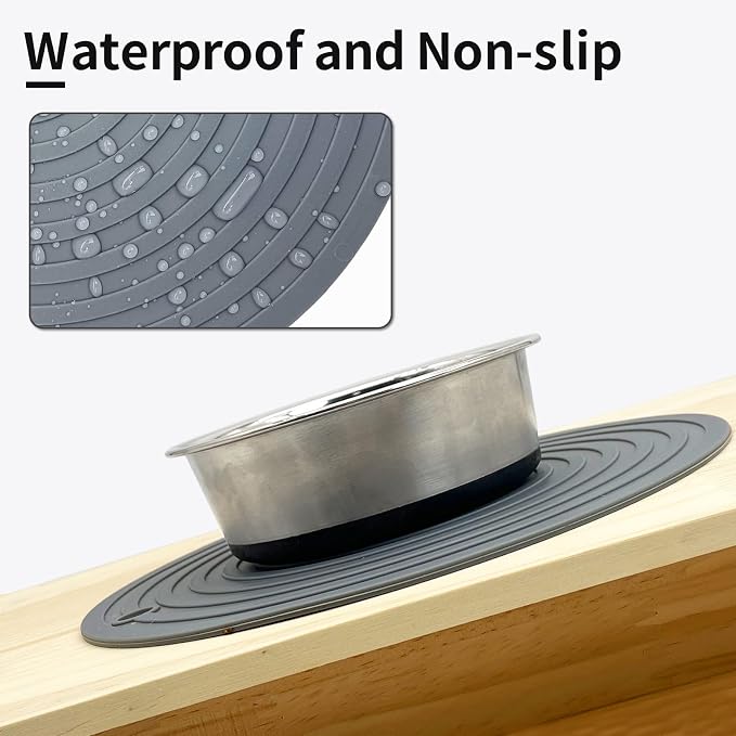 Fhiny 3PCS Silicone Pet Food Mat, 9.5" Round Waterproof Non-Slip Dog Cat Bowl - Image 2
