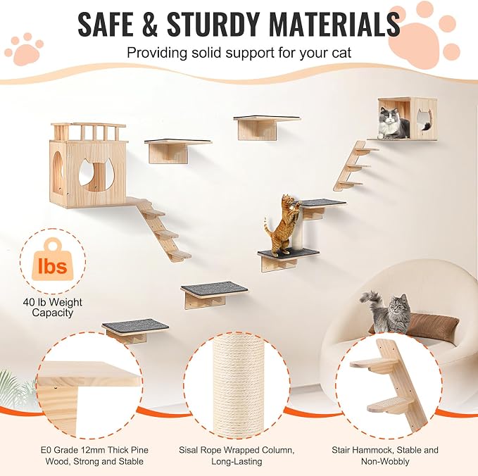 VEVOR Wall Mounted Cat Shelves, Cat Wall Shelves and Perches - Image 3