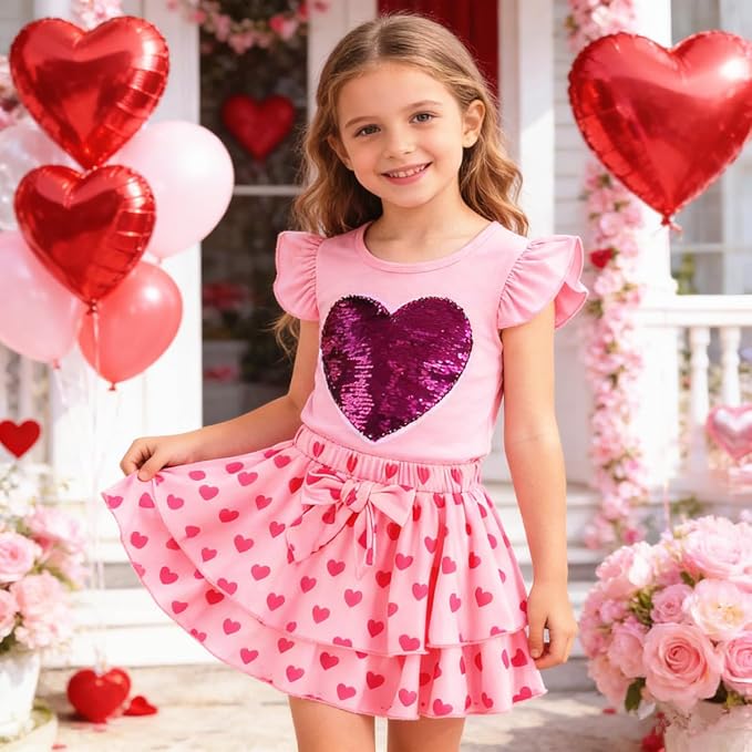 Girls Skirt Set 2 Piece Outfit Toddler Summer Clothes Ruffle Sleeve T-Shirt Bow - Image 3