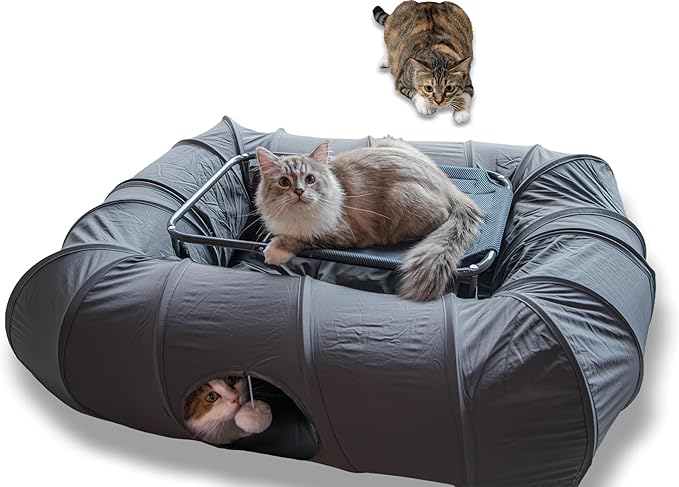 XxingSheep 2-Tier Cat Tunnel & Hammock Bed XXL, 4 Cave Shuttle by XxingSheep