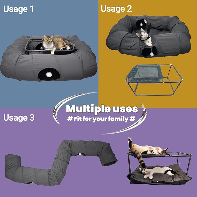 XxingSheep 2-Tier Cat Tunnel & Hammock Bed XXL, 4 Cave Shuttle - Image 4