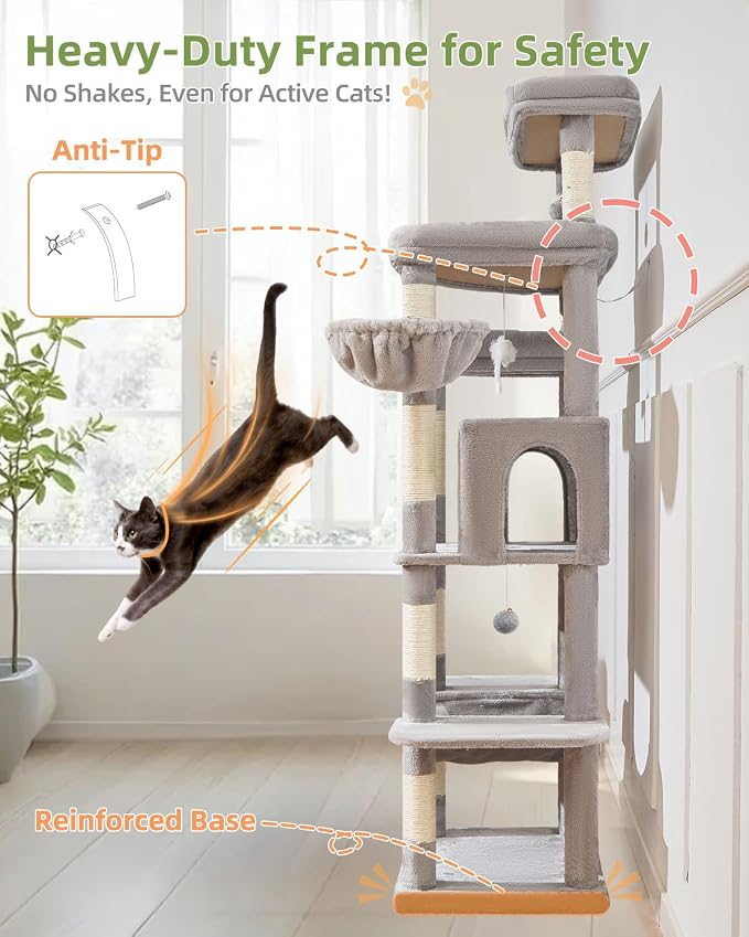 Taoqimiao 71 Inches Cat Tree for Large Cats 20lbs+, 3 Giant Perches, Widened - Image 7