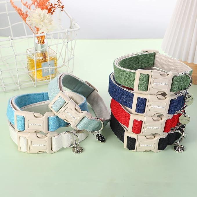 DOGWONG Cotton Hemp Dog Collar, Heavy-Duty Black Dog Collar Adjustable Soft - Image 5