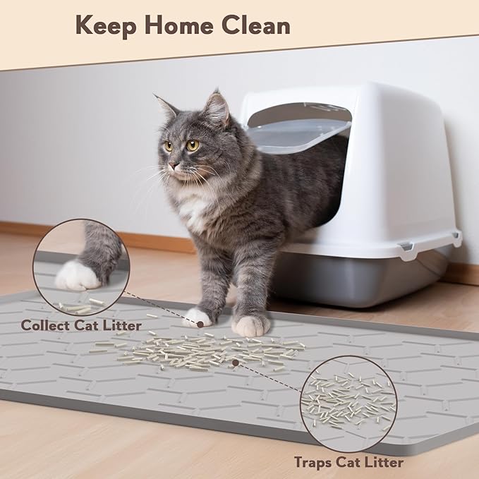 Cat Mat for Litter Box, Large 34" X 22" Cat Litter Mat, Waterproof Silicone Pad - Image 2