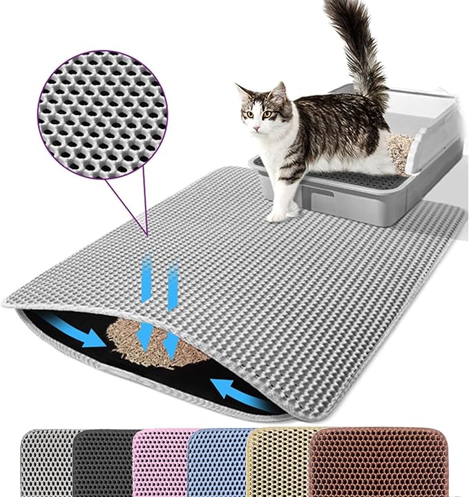 Extra Large Cat Litter Mat, 30x22 Inches Honeycomb Double Layer Cat Litter by Petinstinct