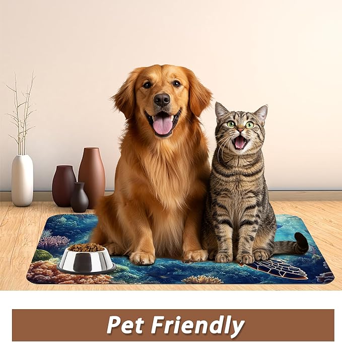 Turtle Dog Cat Food Mat, Coral Fish Absorbent Pet Feeding Mat - Image 6