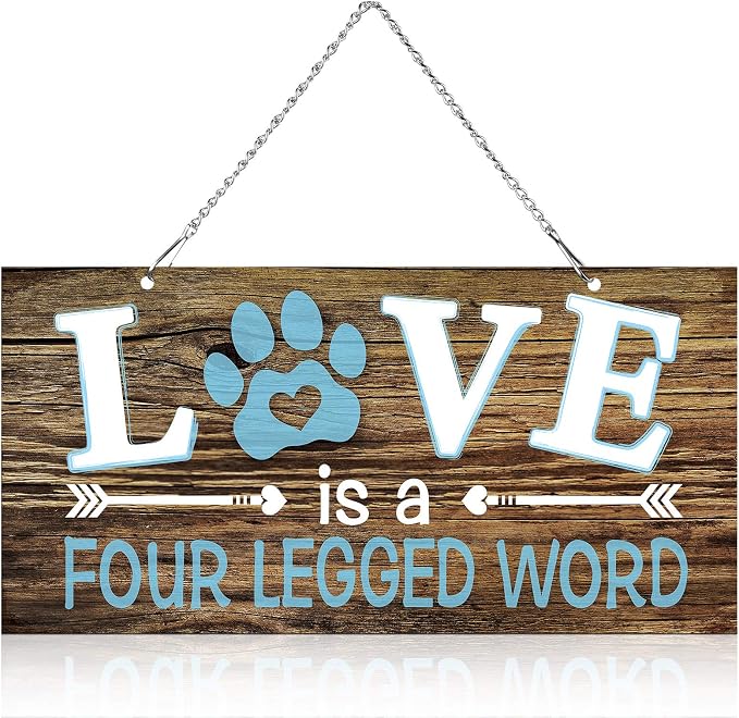 Dog Wall Decor Room Love Is a Four Legged Word Pet Paw Sign Dog Vintage Metal by Jetec