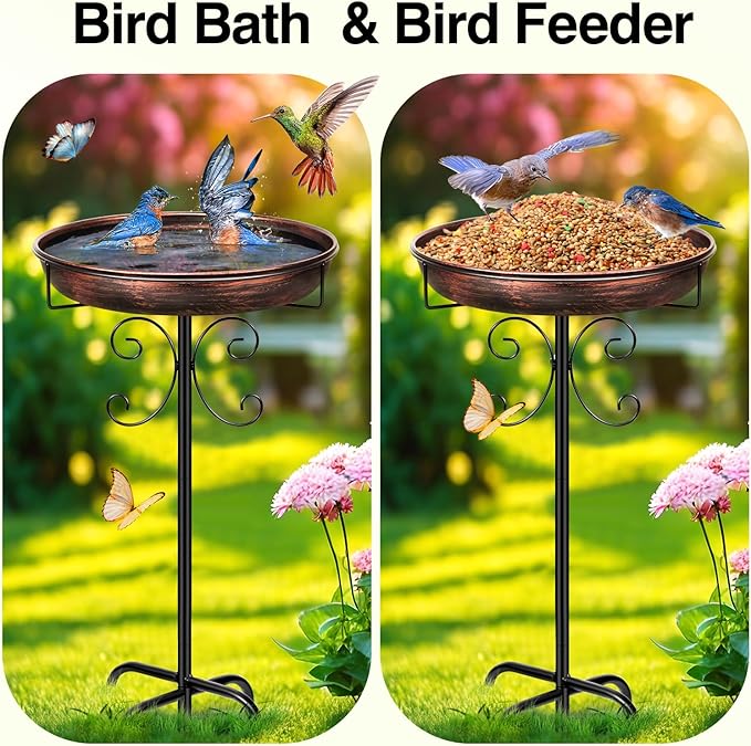 Daoeny 35In Metal Bird Bath for Outside, Vintage Freestanding Birdbaths & - Image 4