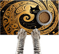Cat Feeding Mat 24x16 inch Gold Black Artistic Cat Print Pet Bowl Placemat Non by HOMETITUTE