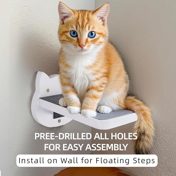 ESPETS White Painted Wooden Cat Wall Floating Steps Set of 3 - Image 5