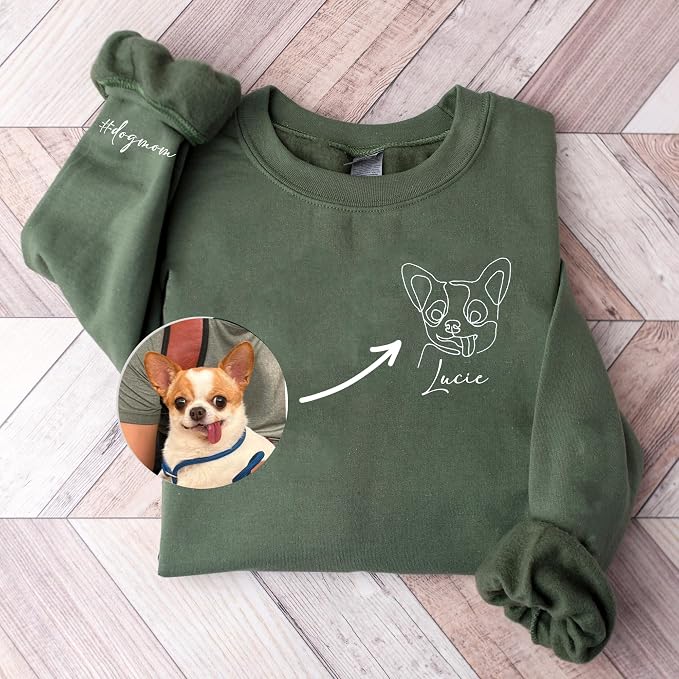 DILYPOD Personalized Embroidered Dog Mom Sweatshirt, Custom Line Art Portrait - Image 2