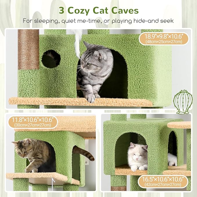 Globlazer Corner Cactus Cat Tree 66 inch Multi-Level Cactus Climbing Tower - Image 4