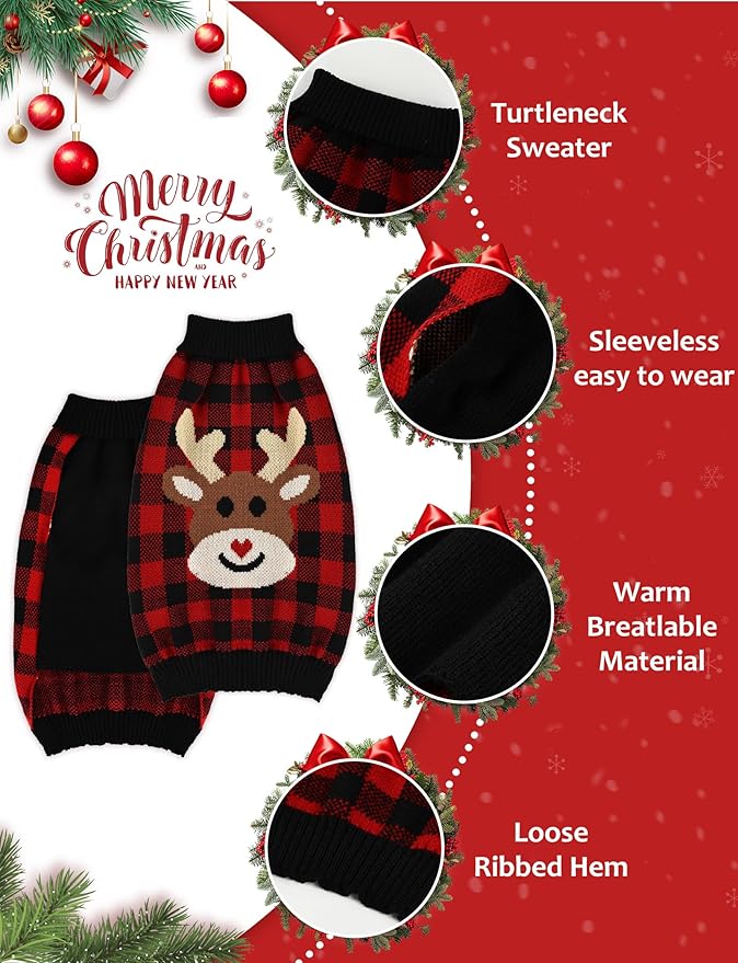 Dog Christmas Sweater, Soft Warm Pet Clothes Coat - Image 3