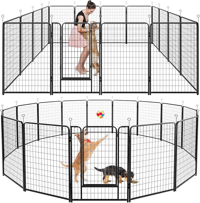Dog Playpen Outdoor Extra Wide 16 Piece Panels Heavy Duty Dog Fence 50" Height by Committedtobetterpetlife