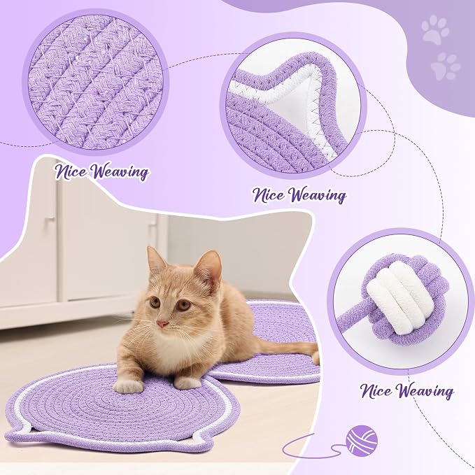 25.6 Inch Large Scratching Mat for Indoor Cats Natural Cotton Rope Flat - Image 3
