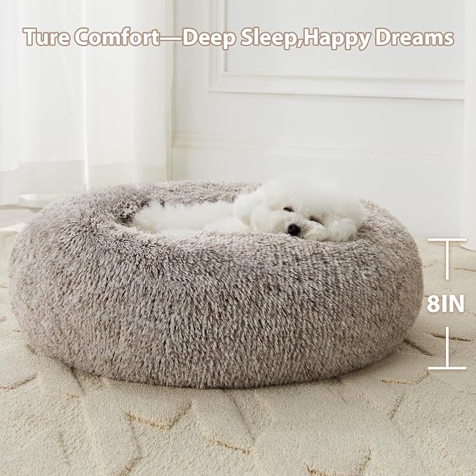 WNPETHOME Calming Dog Bed Cat Bed Donut, Faux Fur Pet Bed Self-Warming Donut - Image 4