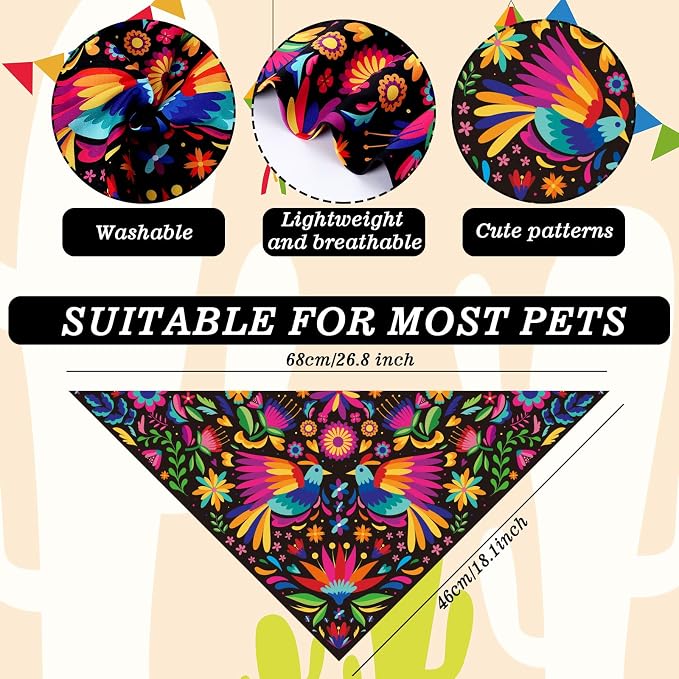 Whaline 2Pcs Mexican Dog Bandana Cinco De Mayo Fiesta Cotton Pet Scarf - Image 2