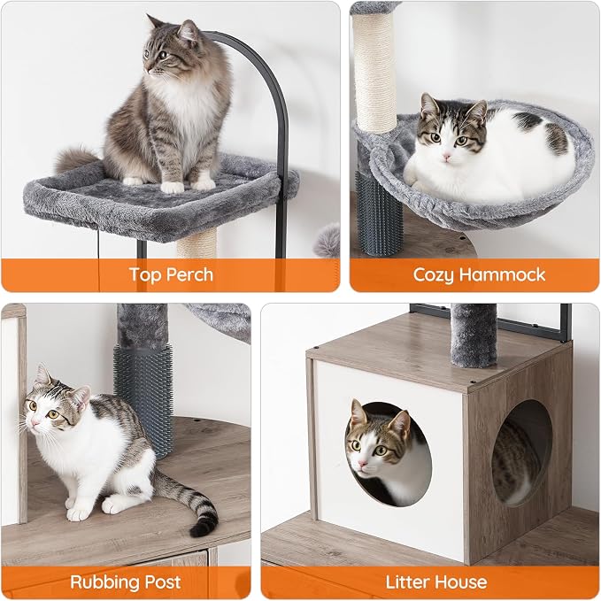 HOOBRO Cat Tree with Litter Box Enclosure, Arched All-in-One 31.5" Cat Tower - Image 4