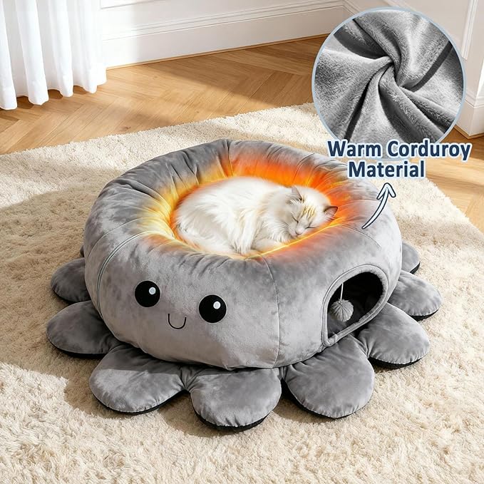 Cat Tunnel Bed for Indoor Cats, Peekaboo Cat Cave Bed, Cat Tunnel Christmas - Image 5