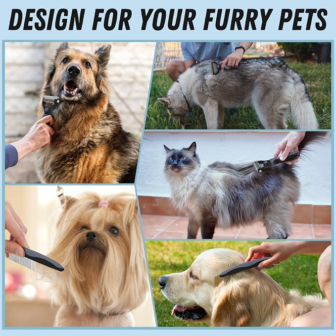 Pet Grooming Brush and Metal Comb Combo, Cat Brush Dog Brush - Image 7