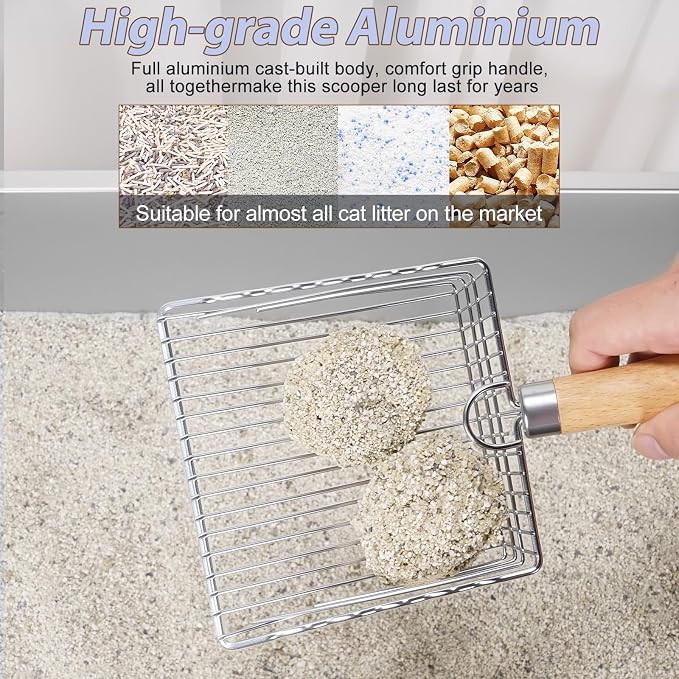 Cat Litter Scooper with Holder, Metal Cat Litter Scoop, Stainless Steel Sifting - Image 2