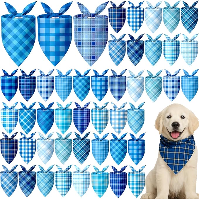 Abbylike 50 Pcs Plaid Dog Bandanas Bulk Blue Checkered Bandanas by Abbylike