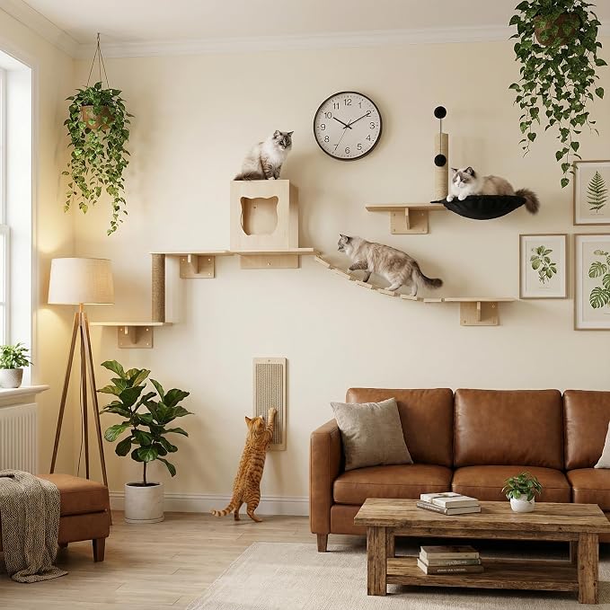 Cat Wall Shelves, Modern Wall-Mounted Cat Furniture Includes House, Perch & - Image 8