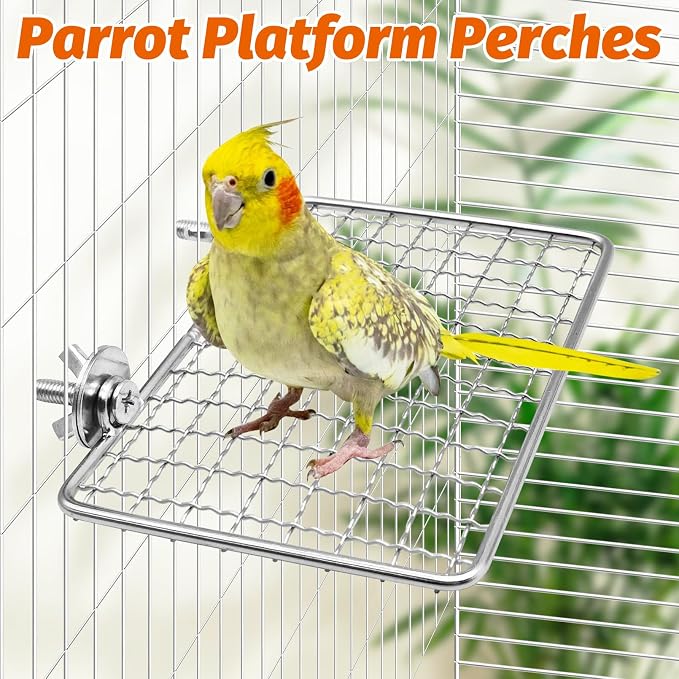 BNOSDM Bird Perch Platform 2 Pcs Stainless Steel Grid Parrot Perches Stand - Image 3
