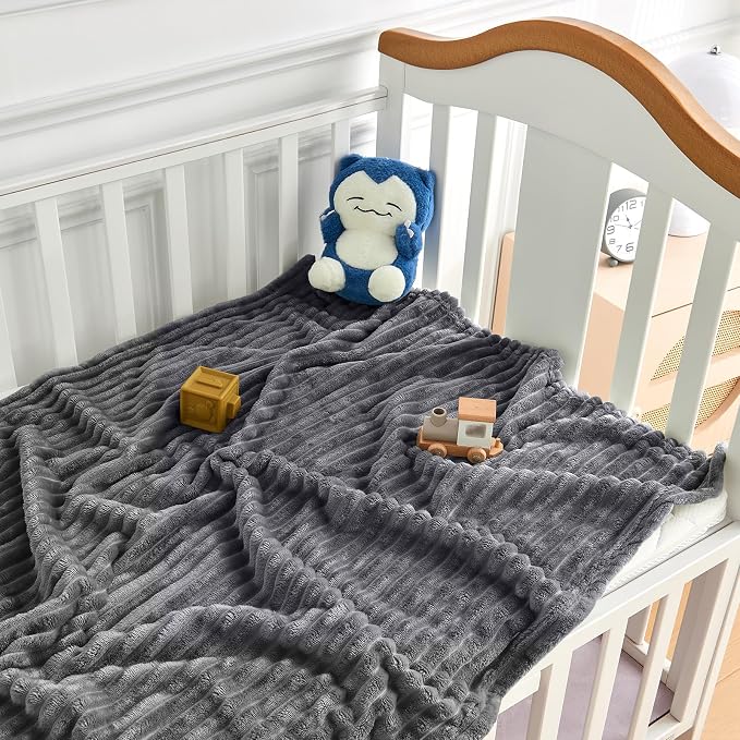 Soft Fleece Baby Blanket Ultra Cozy Grey Baby Blankets - Image 2